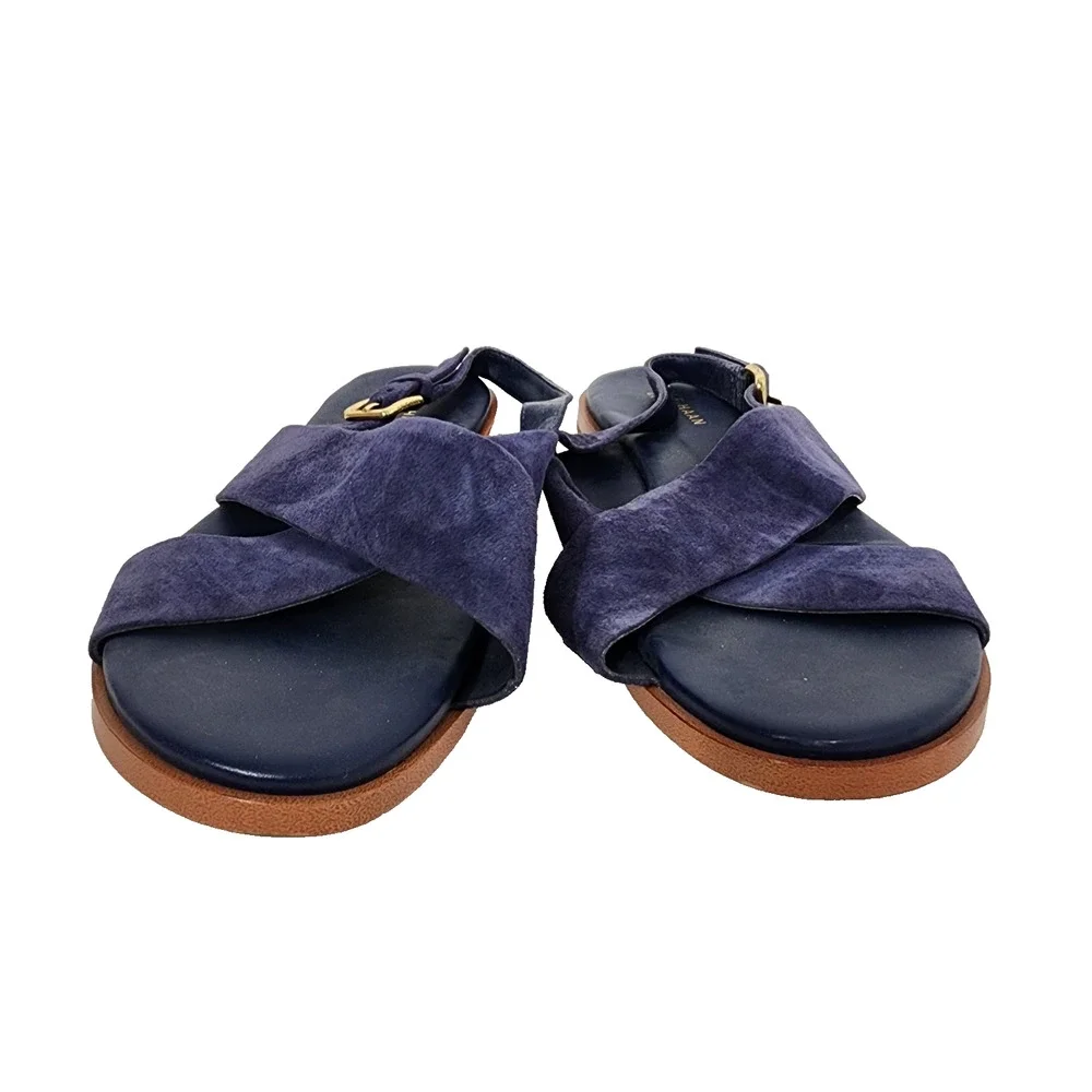 Cole Haan Women Fernanda Grand 360 Sandal 7B Marine Blue Suede Slip On Slingback